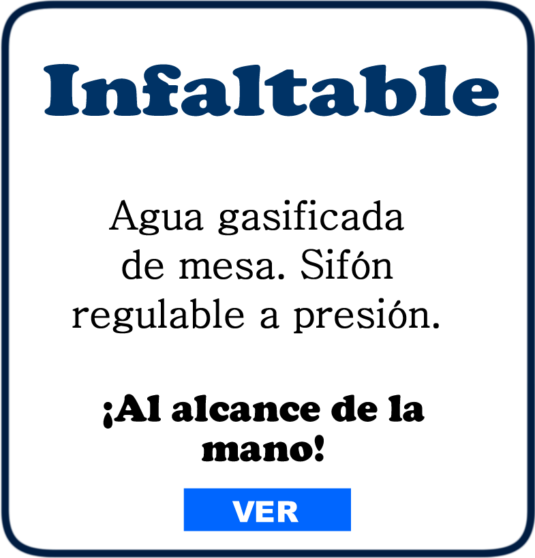 Agua gasificada de mesa. Sifón regulable a presión. ¡Al alcance de la mano!
